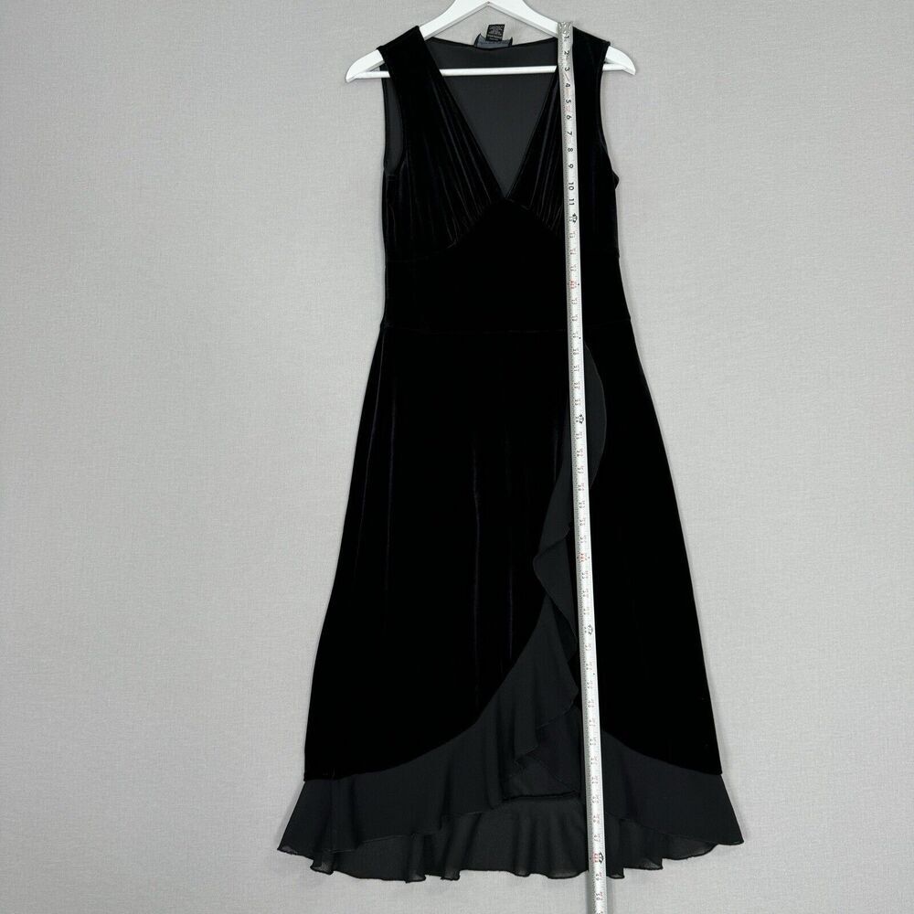 Vintage Connected Womens Dress 10 Black Velvet Babydoll Midi Whimsigoth Ruffle - Picture 4 of 11